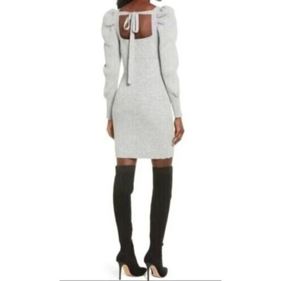 WAYF Leland Long Sleeve Tie Back Sheath Sweater Dress In Heather Grey Medium $98 - Picture 2 of 9